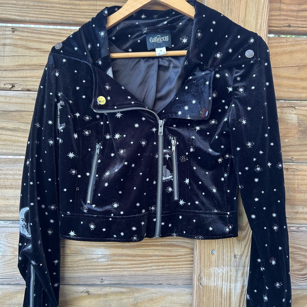 Collectif Black Velvet Celestial Bomber Jacket